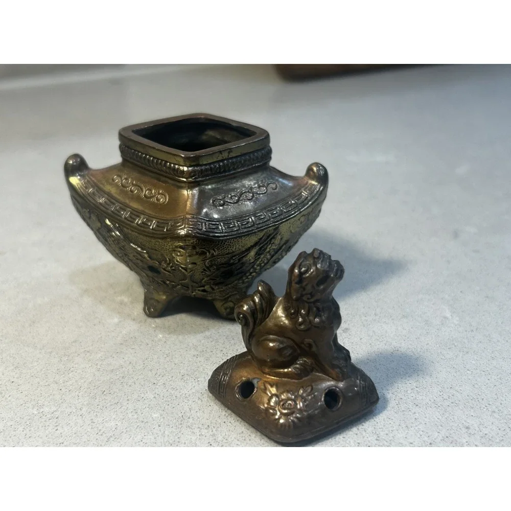 RARE Brass Incense Holder With Dragon & Lion Decorations